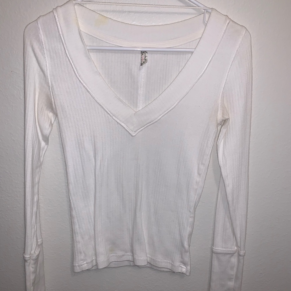 Free People S White V neck Long sleeve